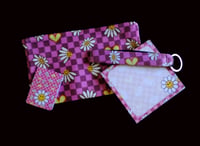 Image 1 of Colorful Handmade Matching Set, checkered, daisy, pink, gift, zipper, book, lanyard, notepad, key