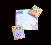 Image 1 of Handmade Yellow Mini Notepad Set, writing, gift, note, pad, bookmark, magnet, butterfly