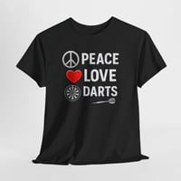 Image 1 of Peace Love Darts T‑Shirt, Funny Dart Player Tee, Unisex Dartboard Graphic Shirt