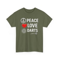 Image 3 of Peace Love Darts T‑Shirt, Funny Dart Player Tee, Unisex Dartboard Graphic Shirt
