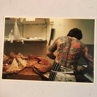 Image 1 of 1988 Tattooed Butcher postcard Japanese back tattoo