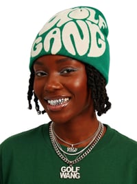 Image 2 of The "Evergreen" Jacquard Beanie | Forest Green & Cream