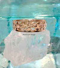 14k three Hawaiian flowers ring (Plumeria, Hibiscus, Bird of Paradise)
