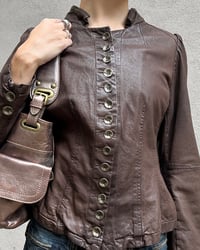 Image 1 of BROWN BUTTON-UP LEATHER JACKET