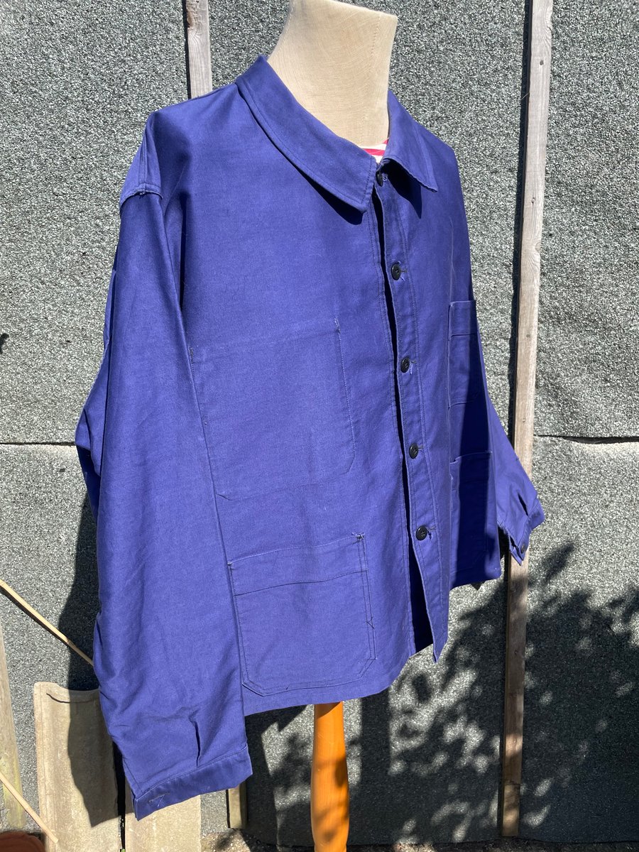 Un-worn French Navy Blue Moleskin Cotton Workwear Jacket, Vintage