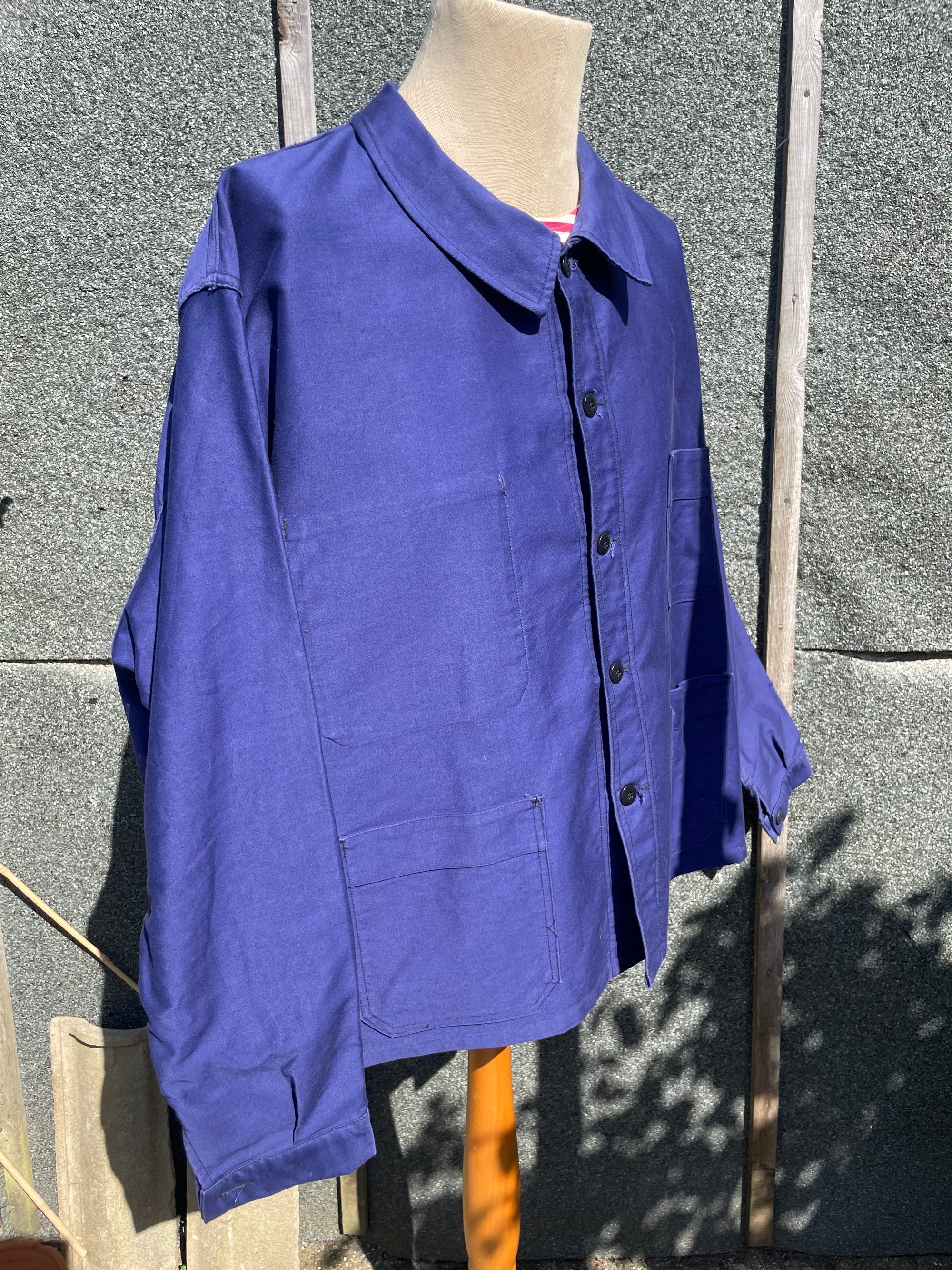 Un-worn French Navy Blue Moleskin Cotton Workwear Jacket, Vintage