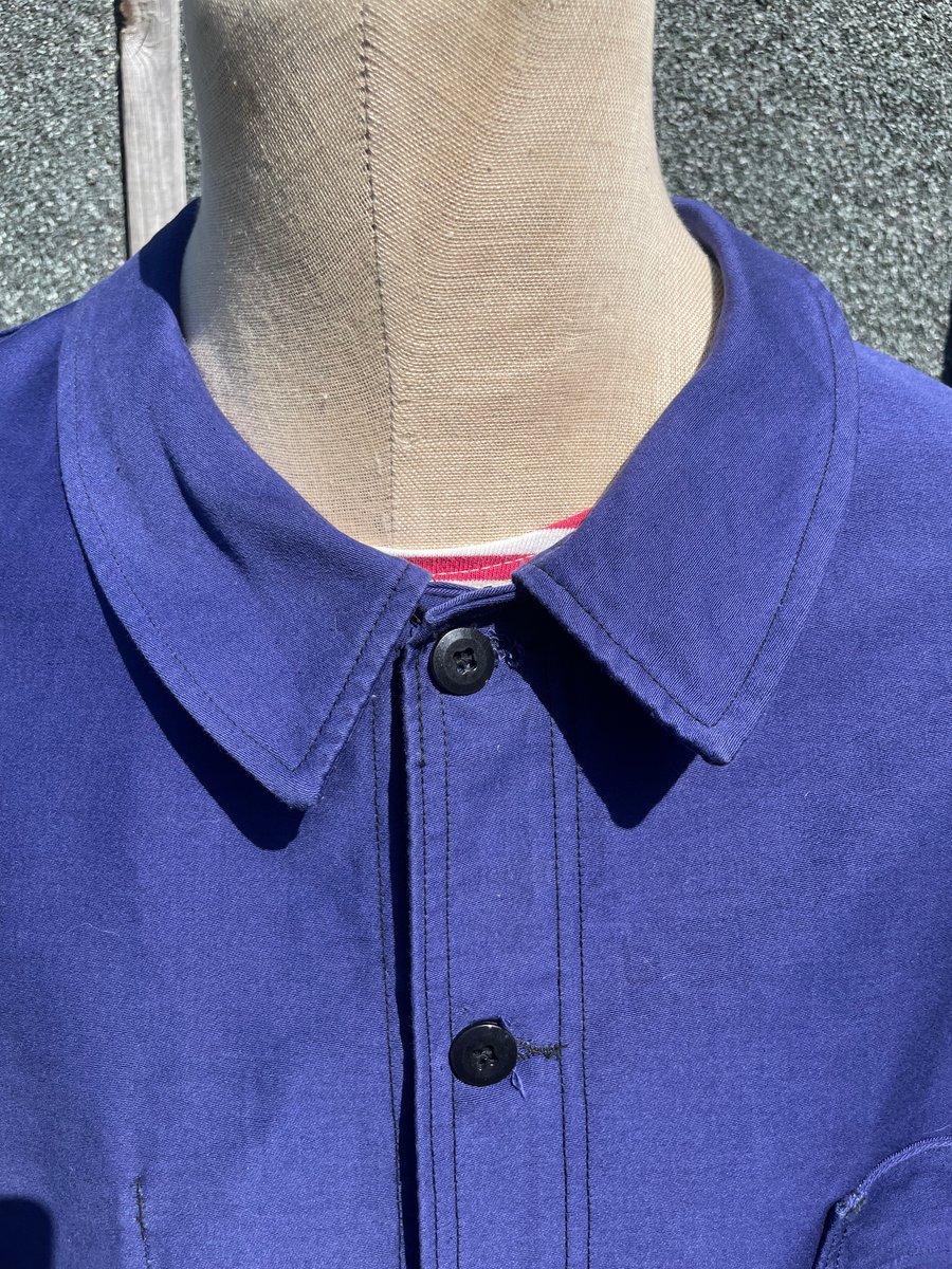 Un-worn French Navy Blue Moleskin Cotton Workwear Jacket, Vintage