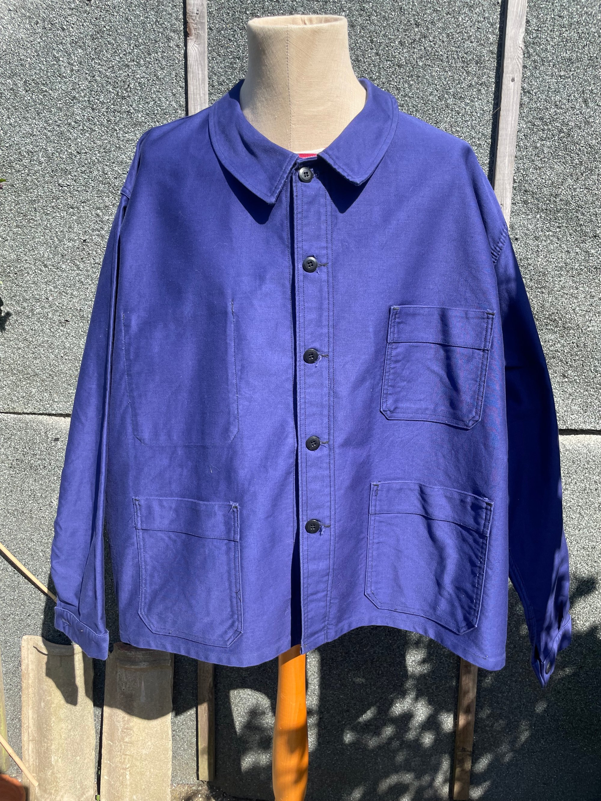 Un-worn French Navy Blue Moleskin Cotton Workwear Jacket, Vintage