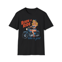 Image 5 of Born to Ride Like a Girl T-Shirt — Retro Pinup Motorcycle Tee