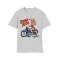 Image 9 of Born to Ride Like a Girl T-Shirt — Retro Pinup Motorcycle Tee