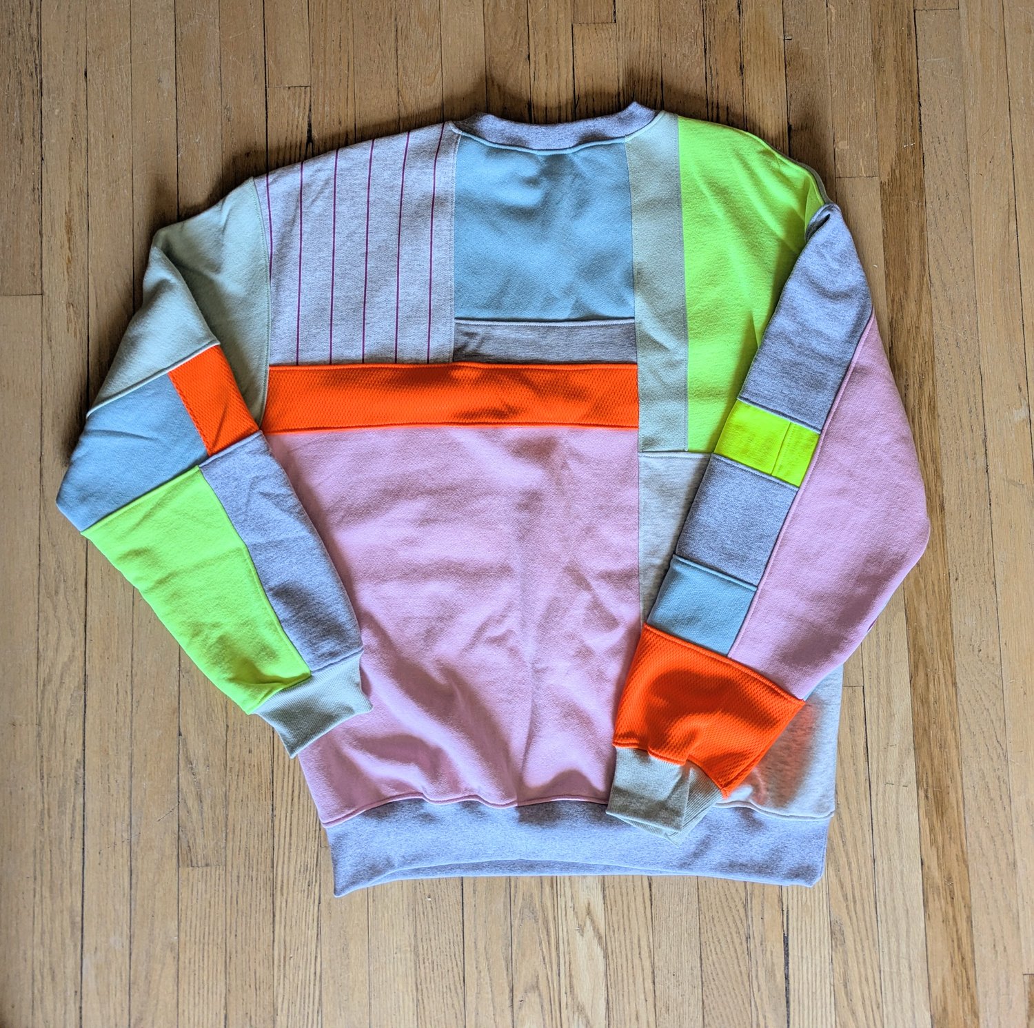 Image of Unisex's Large Neon and Pastel Patchwork Crew Neck