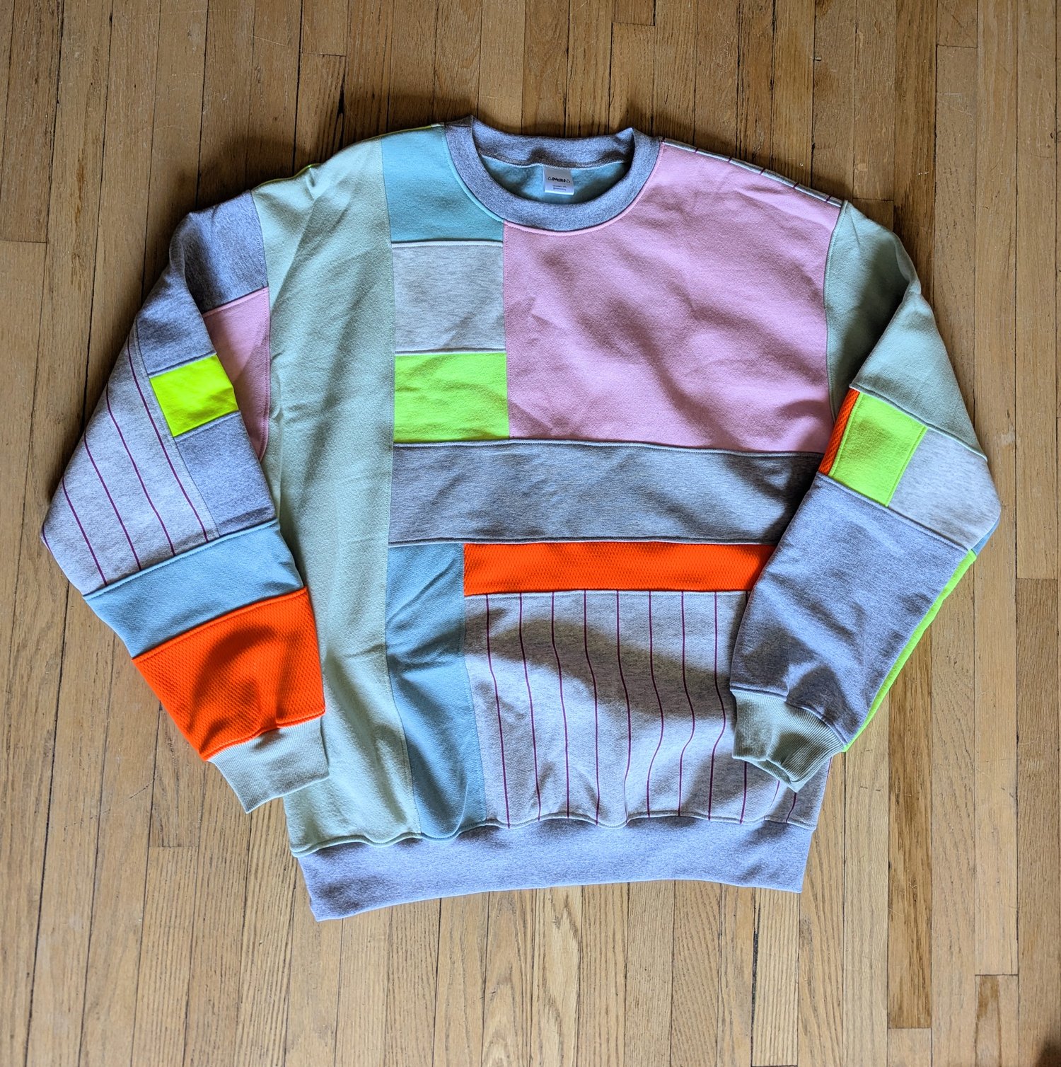 Image of Unisex's Large Neon and Pastel Patchwork Crew Neck