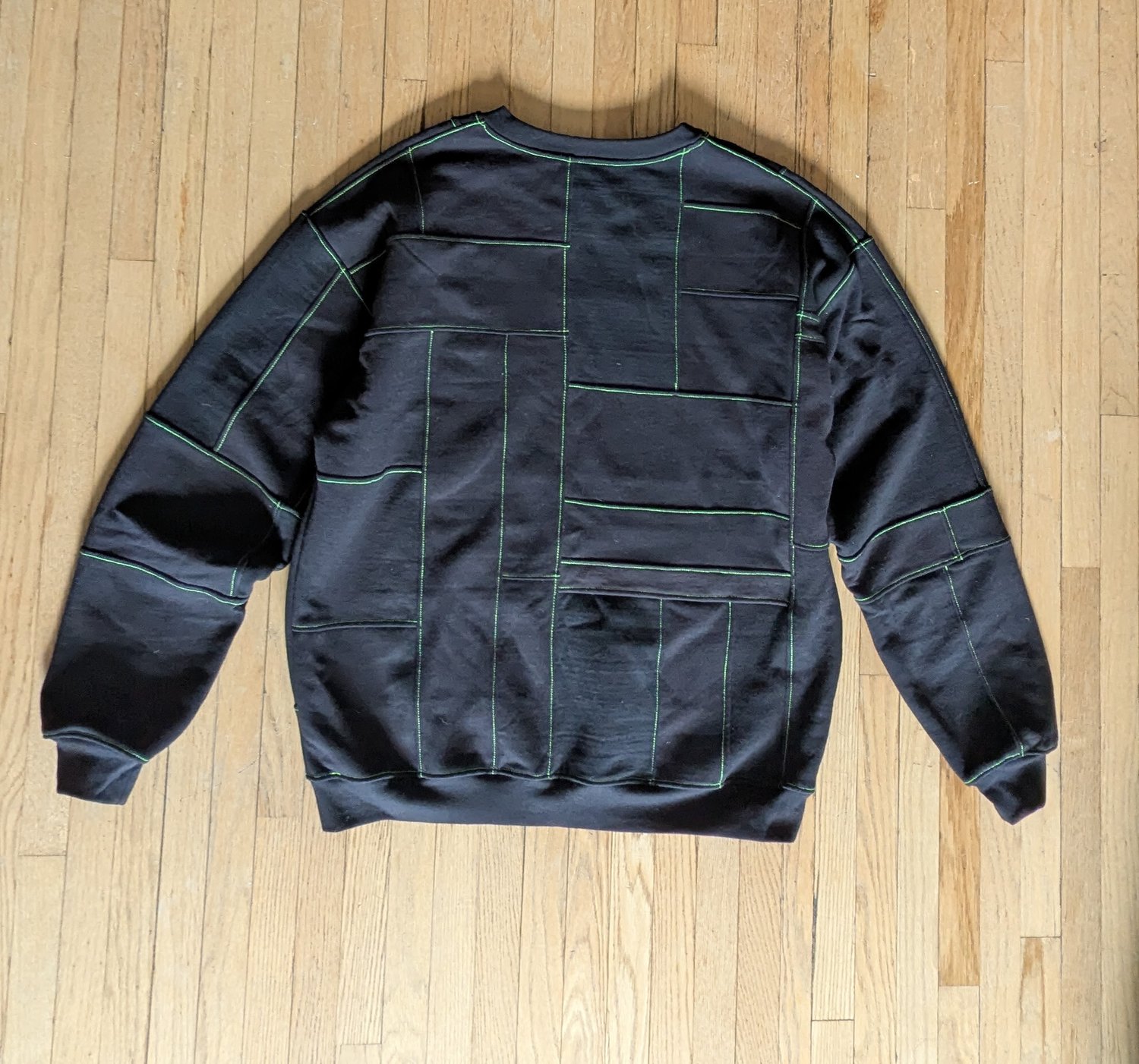 Image of OAK Unisex's Large Black with Contrast Stitching Patchwork Crew Neck