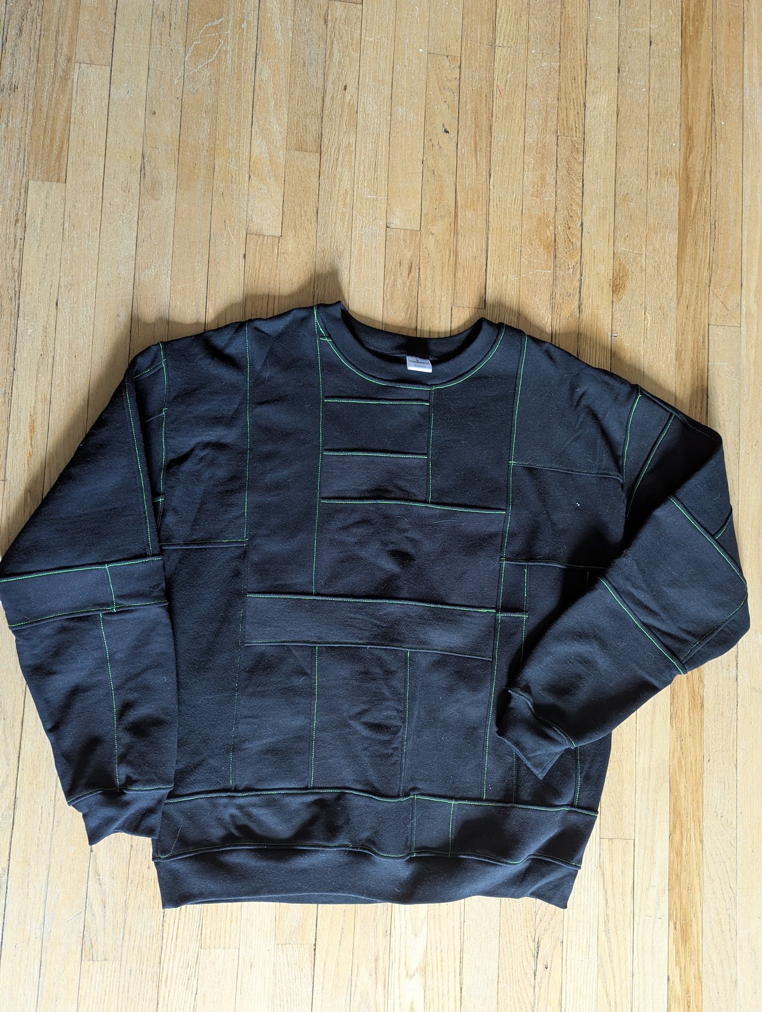 Image of OAK Unisex's Large Black with Contrast Stitching Patchwork Crew Neck