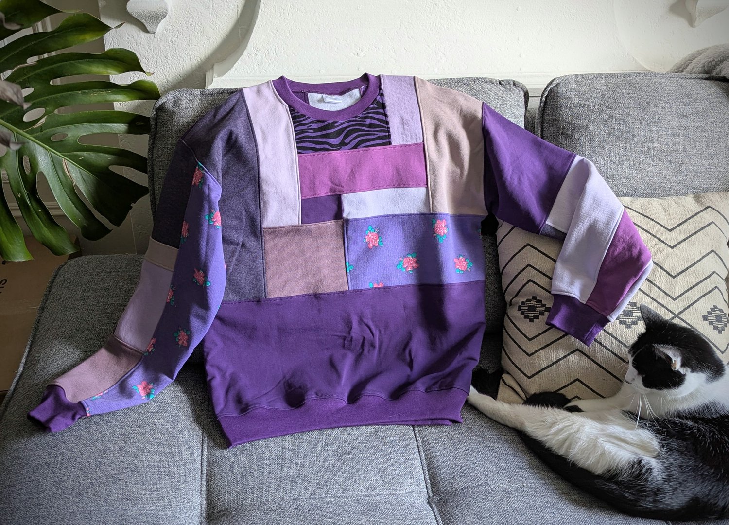 Image of OAK Unisex's Medium Purples Patchwork Crew Neck