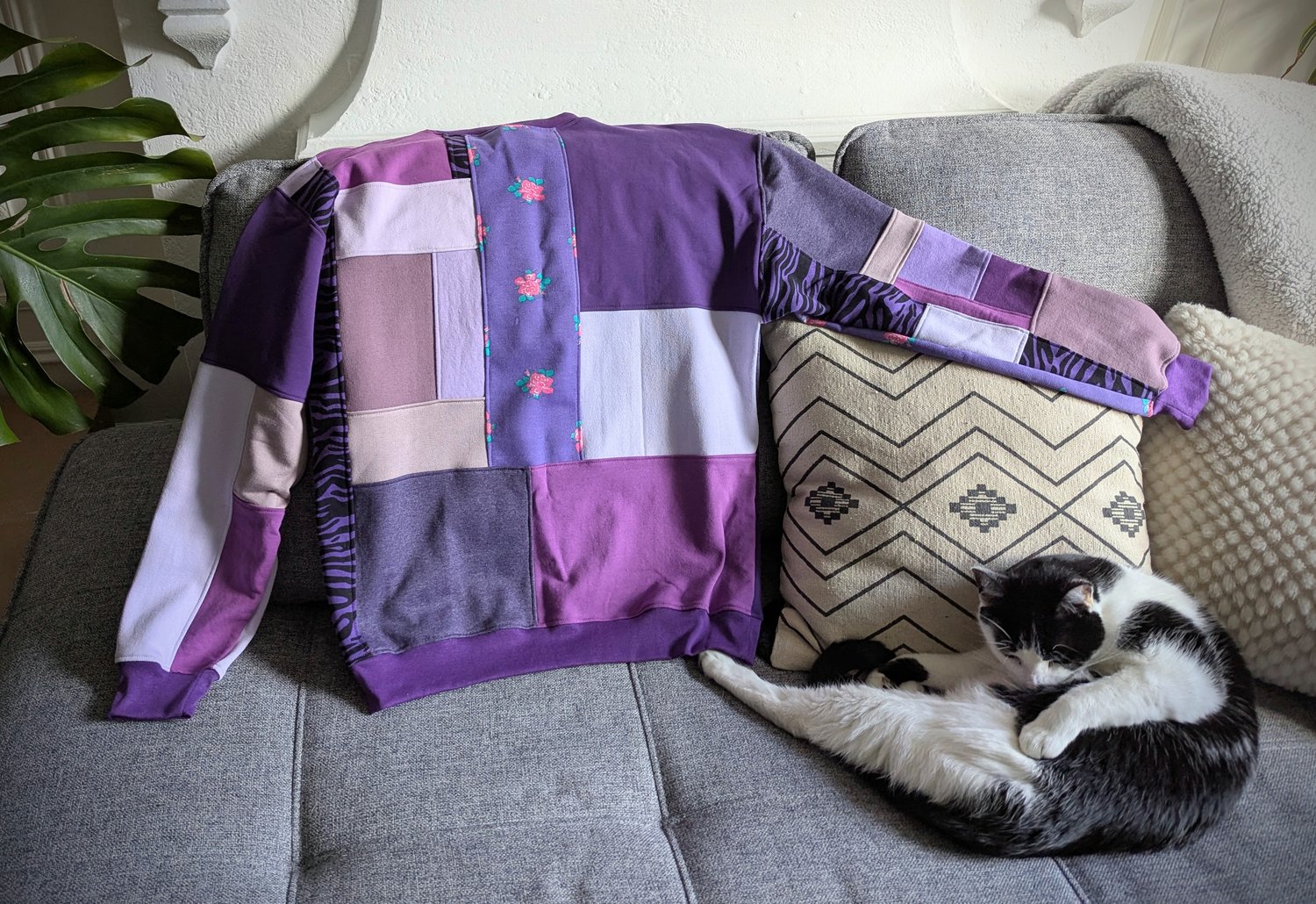 Image of OAK Unisex's Medium Purples Patchwork Crew Neck