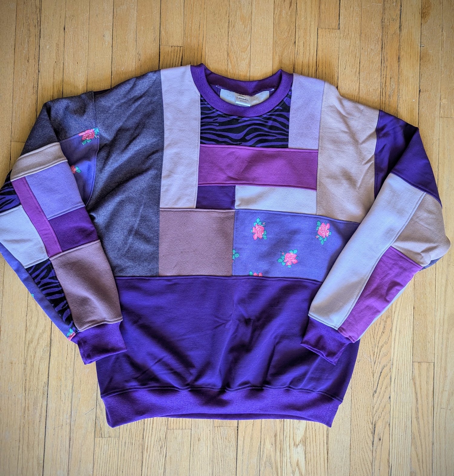 Image of OAK Unisex's Medium Purples Patchwork Crew Neck