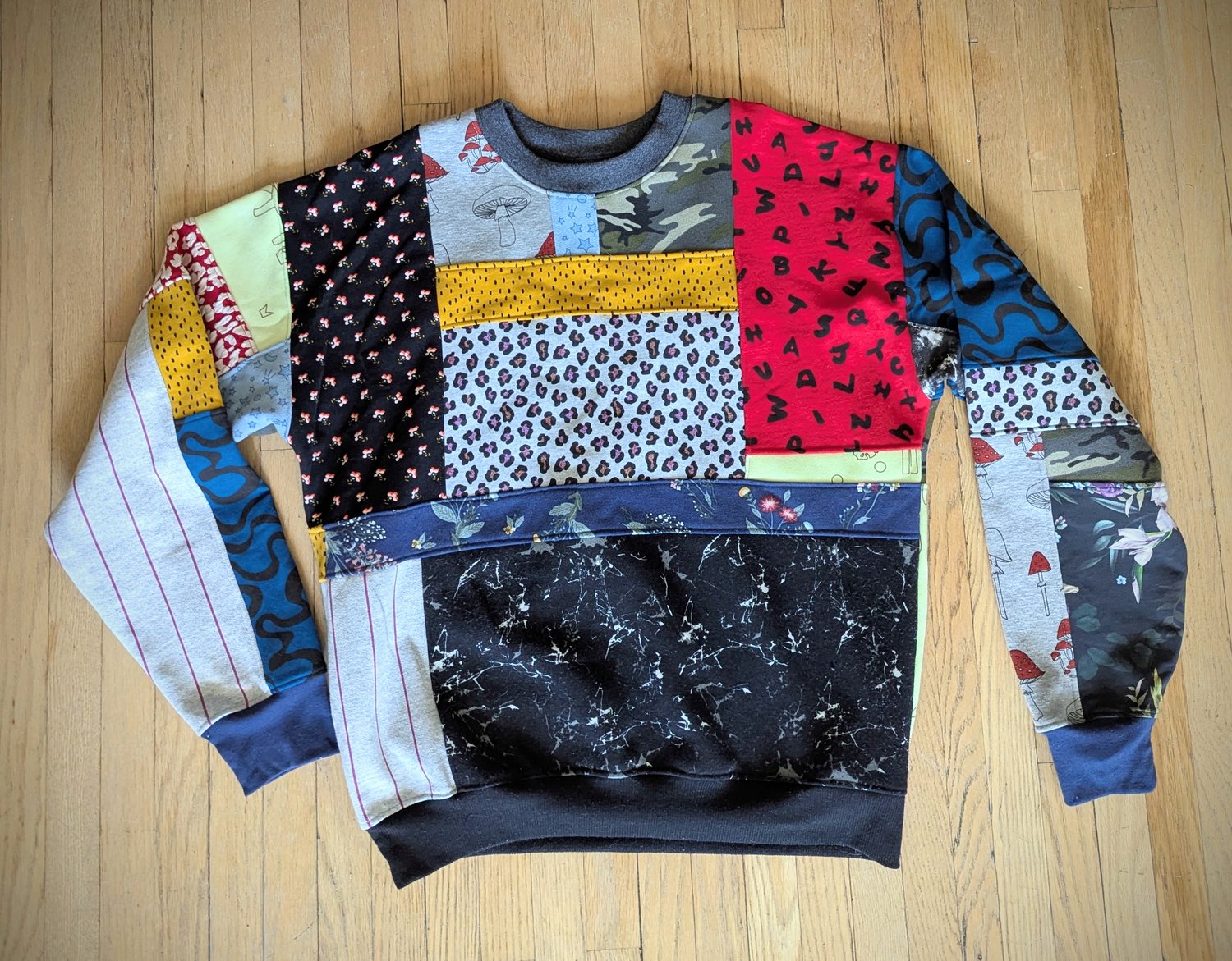 Image of OAK Unisex's Medium Chaos of Prints Patchwork Crew Neck