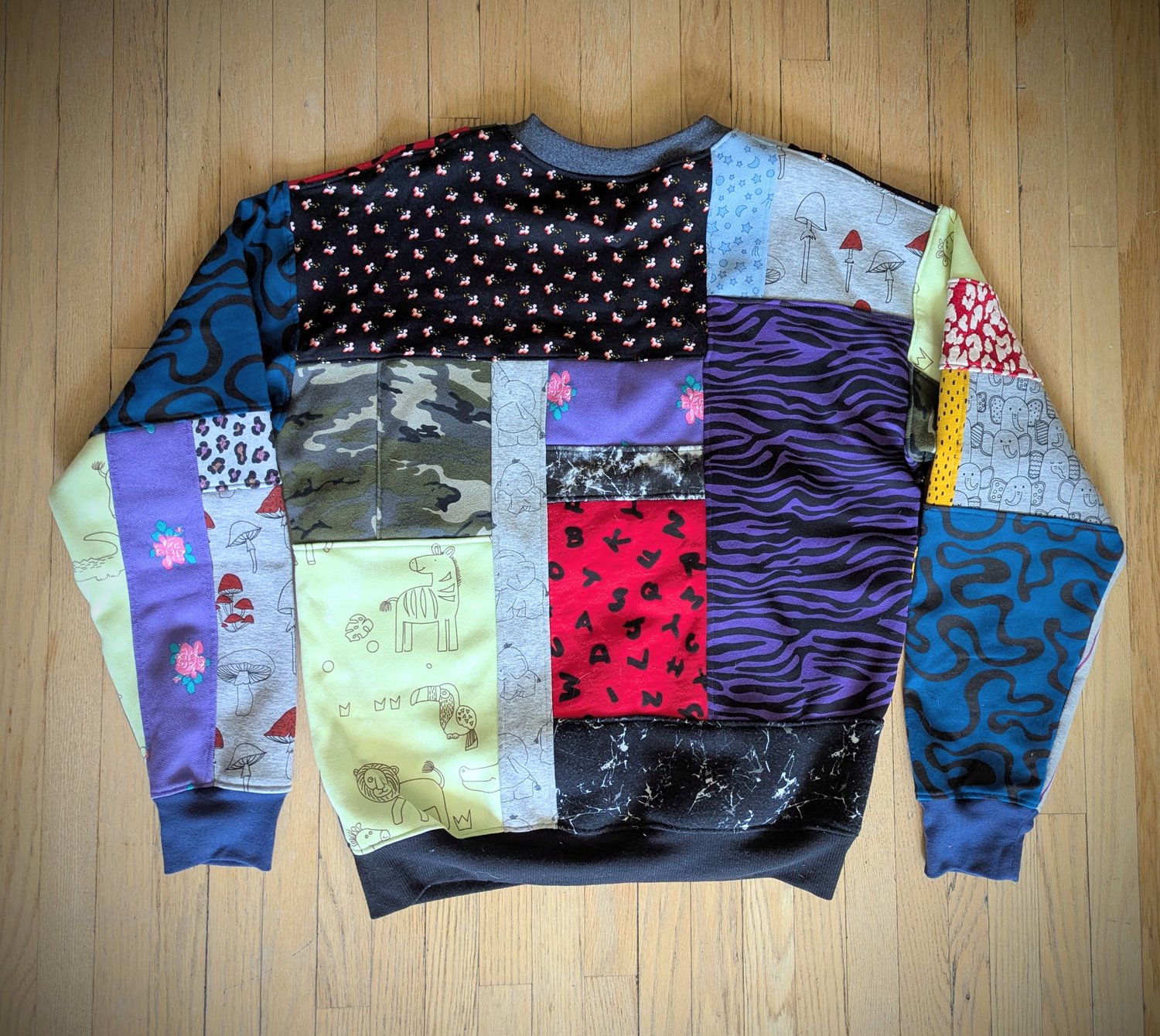 Image of OAK Unisex's Medium Chaos of Prints Patchwork Crew Neck