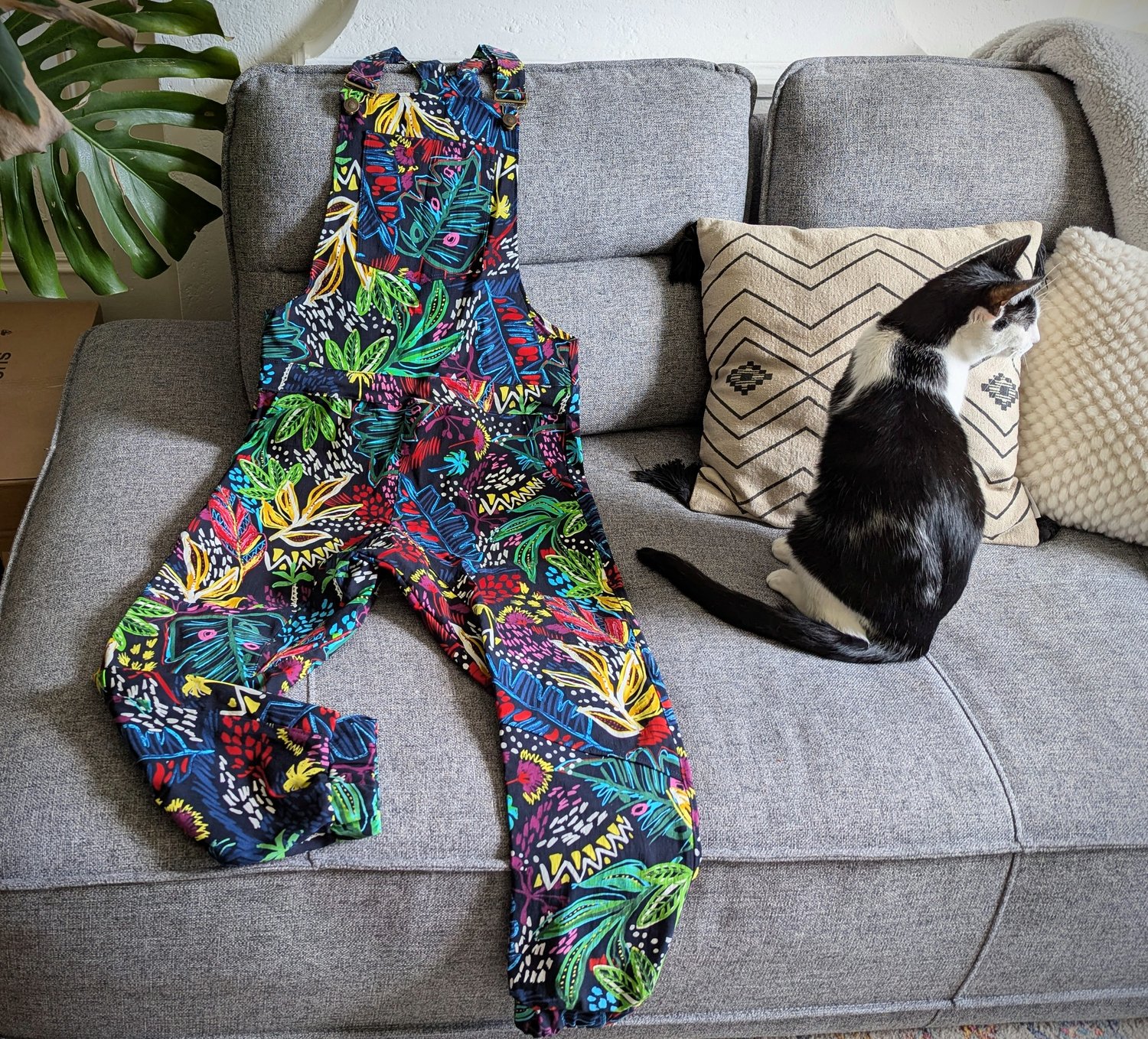 Image of Unisex Fit Medium Tropical Print Overalls 