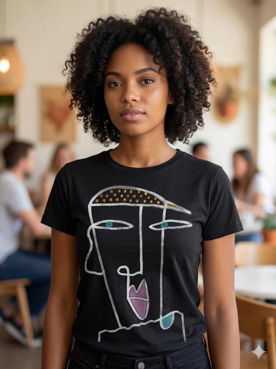 Image of black tshirt, handpainted...small
