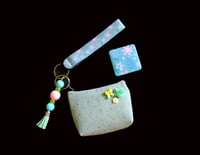 Image 1 of Handmade Green Matching Lanyard Set, coin purse, key, tassel, gift, beads, bag charm, wallet