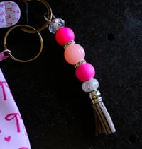 Image 2 of Handmade Pink Bows Matching Lanyard Set, coin purse, key, tassel, gift, beads, bag charm, wallet