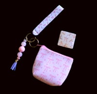 Image 1 of Handmade Pink & Purple Bows Matching Lanyard Set, pouch, key, tassel, gift, beads, bag charm, wallet