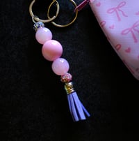Image 2 of Handmade Pink & Purple Bows Matching Lanyard Set, pouch, key, tassel, gift, beads, bag charm, wallet