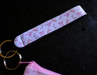 Image 3 of Handmade Pink & Purple Bows Matching Lanyard Set, pouch, key, tassel, gift, beads, bag charm, wallet