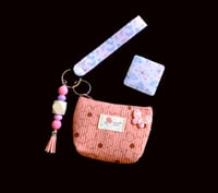 Image 1 of Handmade Pink & Purple Butterfly Matching Lanyard Set, pouch, key, gift, beads, charm, wallet