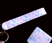 Image 4 of Handmade Pink & Purple Butterfly Matching Lanyard Set, pouch, key, gift, beads, charm, wallet