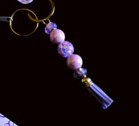 Image 2 of Handmade Purple Bows Matching Lanyard Set, pouch, key, gift, beads, charm, wallet