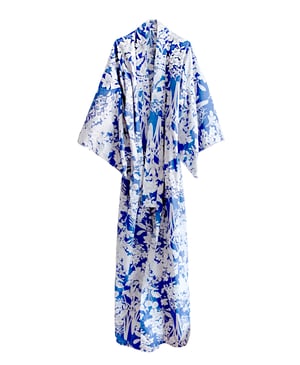 Image of Kimono af bomuld m. liljer og krysantemum mm.