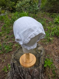 Image 2 of Upcycled Pure Linen Expandable Headband Cover in Sage Windowpane