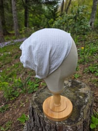 Image 1 of Upcycled Pure Linen Expandable Headband Cover in Sage Windowpane