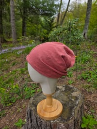 Image 1 of Upcycled Pure Linen Expandable Headband Cover in Soft Salmon 