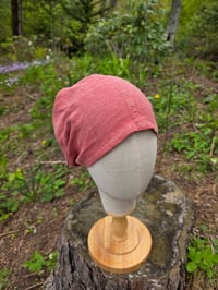 Image 2 of Upcycled Pure Linen Expandable Headband Cover in Soft Salmon 