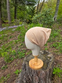 Image 1 of Pure Linen Upcycled Expandable Headband Cover in Caramel Crosshatch