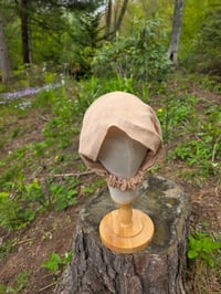 Image 2 of Pure Linen Upcycled Expandable Headband Cover in Caramel Crosshatch