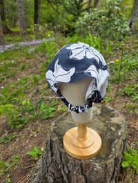 Image 3 of Pure Linen Upcycled Expandable Headband Cover in Navy Patchwork Floral 