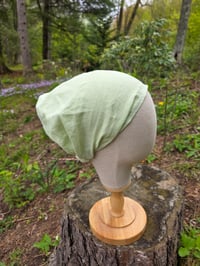 Pure Linen Upcycled Expandable Headband Cover in Lightest Green