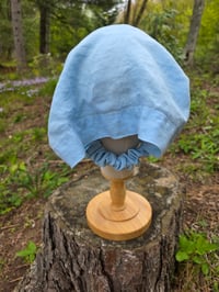 Image 2 of Pure Linen Upcycled Expandable Headband Cover in Sky Blue