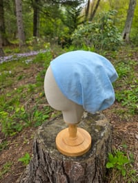 Image 1 of Pure Linen Upcycled Expandable Headband Cover in Sky Blue
