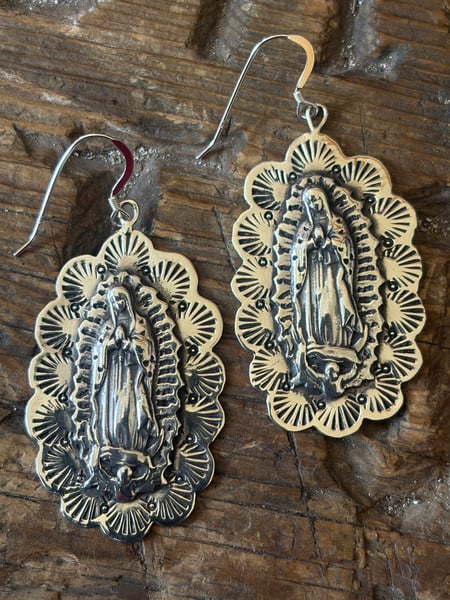 Image of Extra Large Stamped Guadalupe Earrings