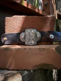 Image 5 of WL&A Handmade Large Ingot Medicine Thunderbird Leather Bow Guard Bracelet - Wrist Size 6" to 8"