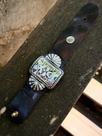 Image 6 of WL&A Handmade Large Ingot Medicine Thunderbird Leather Bow Guard Bracelet - Wrist Size 6" to 8"