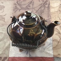 Image 1 of Enameled Tea Pot, Three Footed with Black Wire Handle, #990