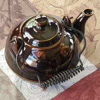 Image 2 of Enameled Tea Pot, Three Footed with Black Wire Handle, #990
