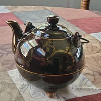 Image 3 of Enameled Tea Pot, Three Footed with Black Wire Handle, #990